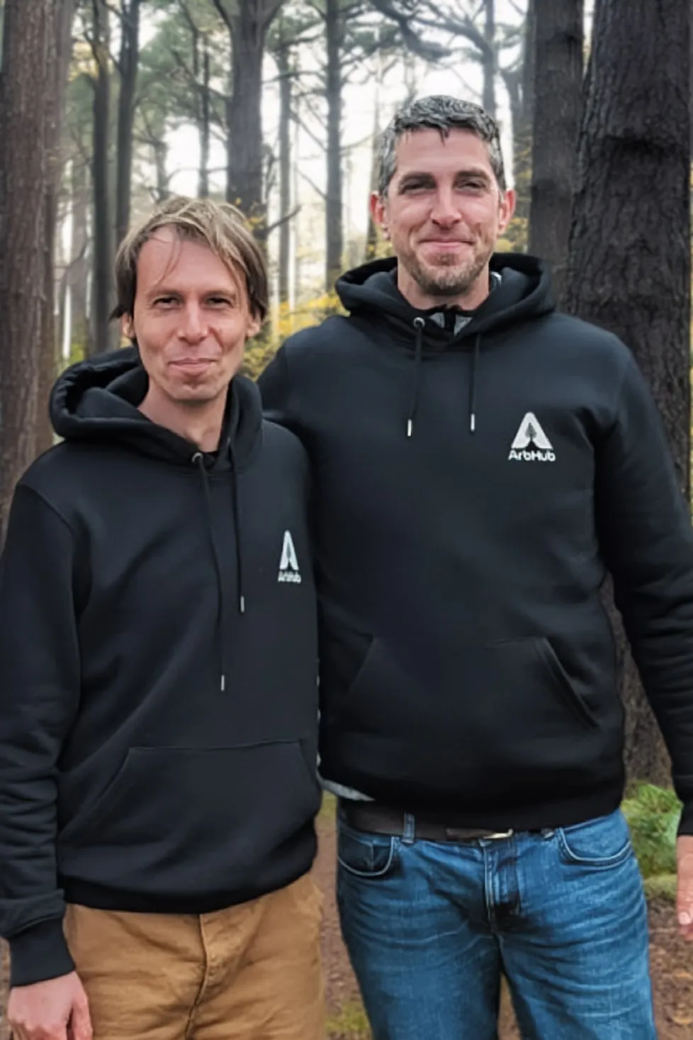 ArbHub co-founders Simon Adcock and Sam Muscat in woodland